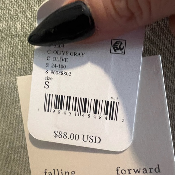 Free People Falling Forward Snow Washed Destroyed Crew, Olive Gray, SMALL NWT - Picture 6 of 6